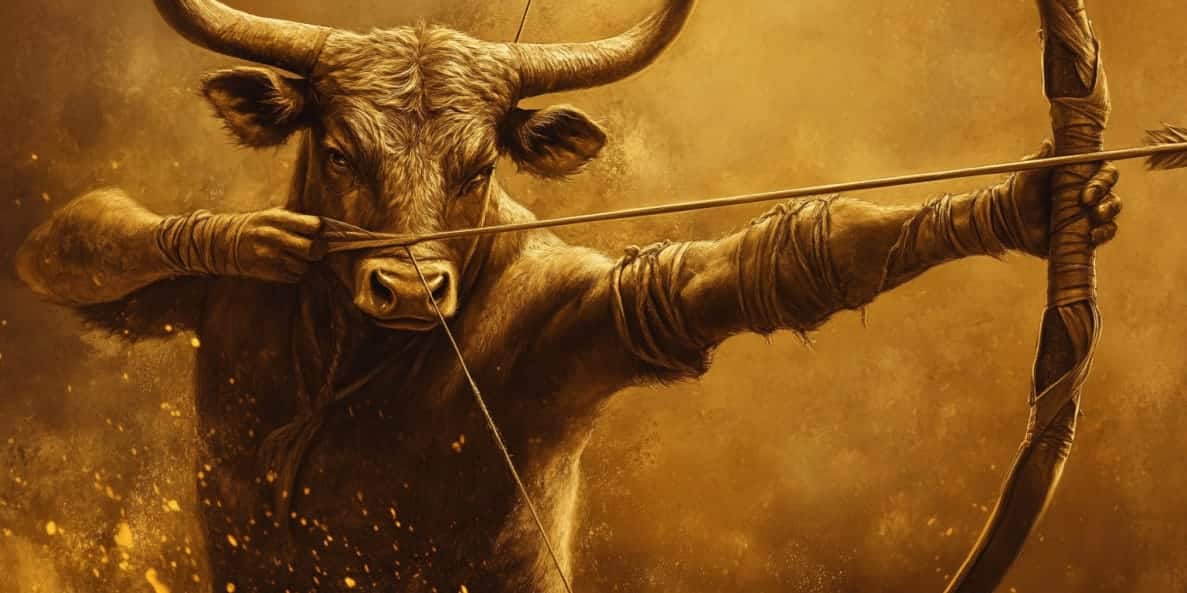 A bull with a bow and arrow
