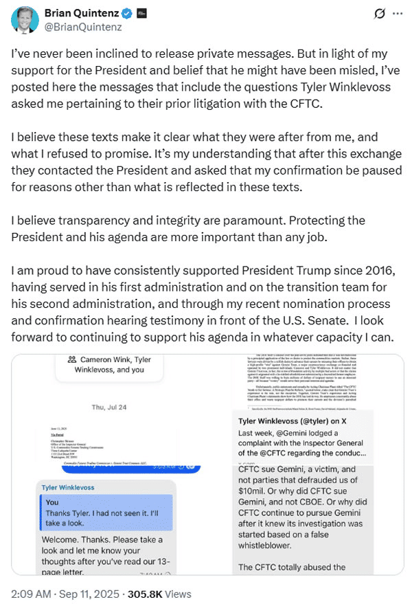 Quintenz at Risk: White House Explores Alternatives for CFTC Leadership Quintenz pushes back