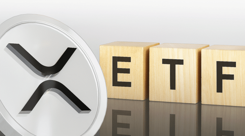 XRP logo in front of blocks with ETF text
