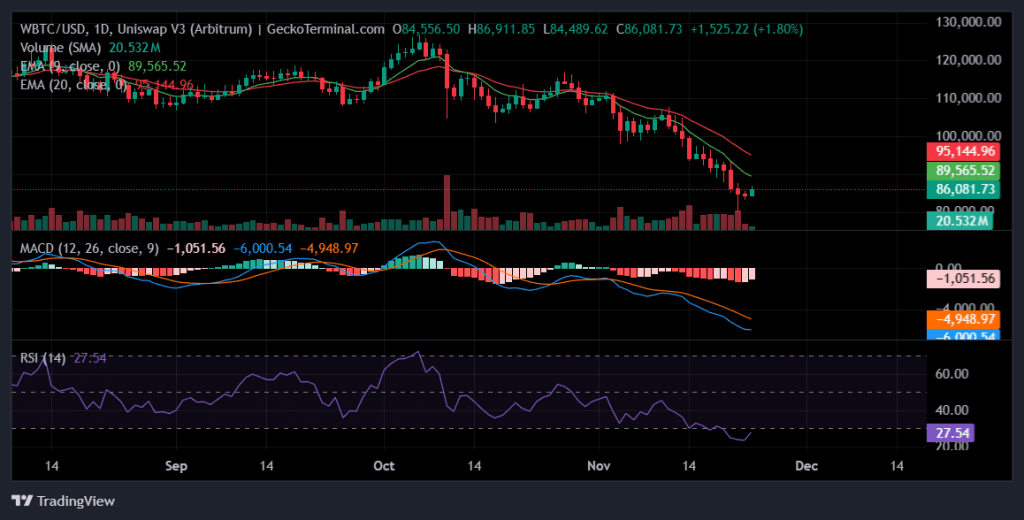 Daily chart for WBTC/USD