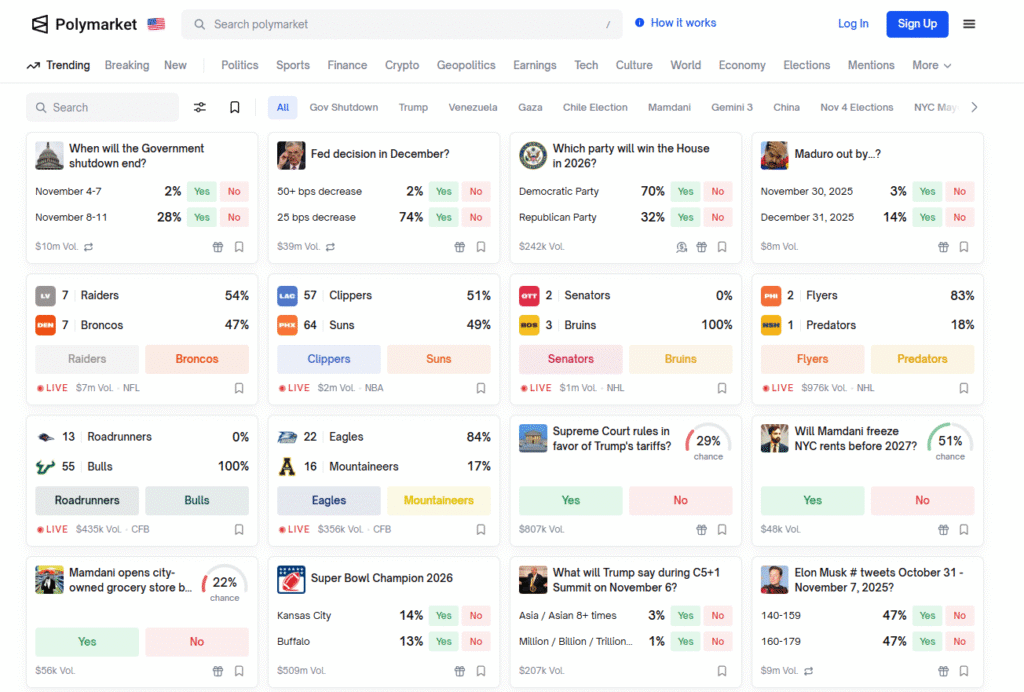 Google Embraces Polymarket, Kalshi Predictions in Its New Finance Overhaul Polymarket home page