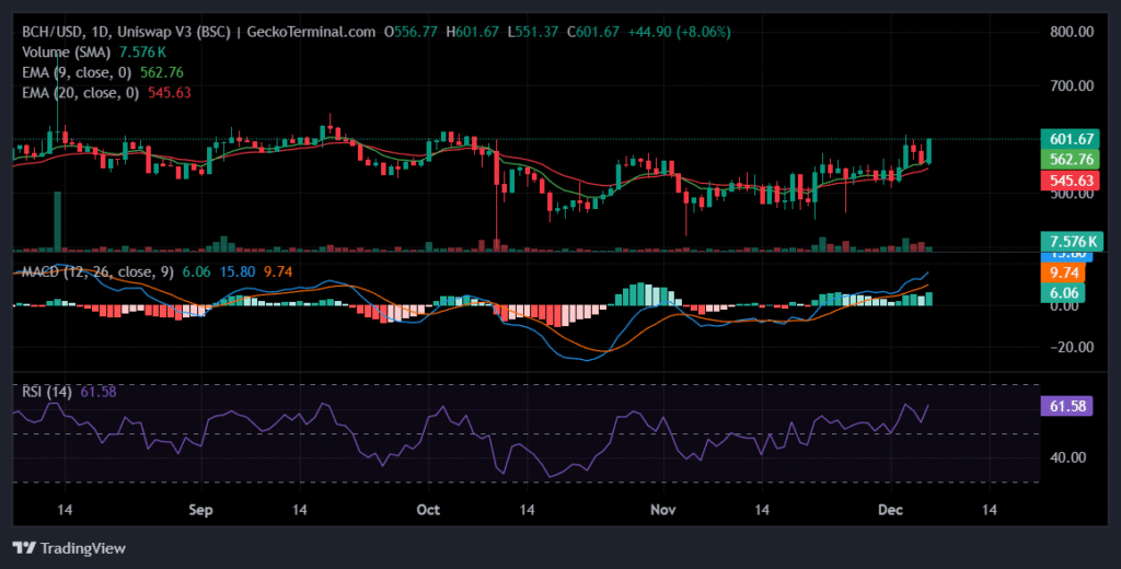 Daily chart for BCH/USD
